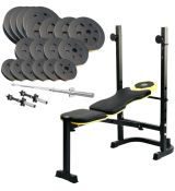 Набор Besport PowerPro 89 кг со скамьей WB-003 + штанга и гантели