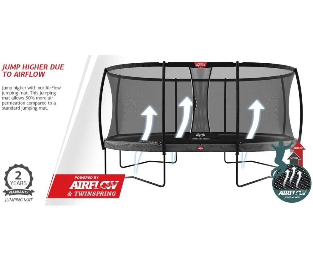 Батут BERG Grand Champion Regular 11FT 350 Grey + сетка Safety Net Deluxe (30.35.13.30 + 35.72.64.01) 30.35.73.31