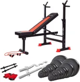 Скамья тренировочная Fit-On FN-S101 + штанга и гантели 105 кг
