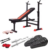 Скамья тренировочная Fit-On FN-S101 + штанга и гантели 110 кг