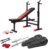 Скамья тренировочная Fit-On FN-S101 + штанга и гантели 123 кг