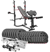 Набор Hop-Sport Premium 173 кг со скамьей HS-1065HB Pro + штанга и гантели