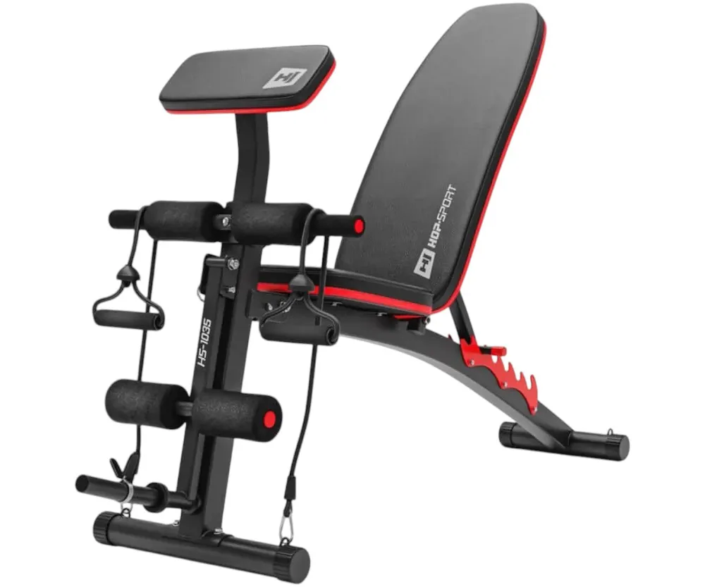 Набор Hop-Sport Premium 75 кг со скамьей HS-1035 + штанга и гантели