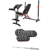Набор Hop-Sport Premium 69 кг со скамьей HS-1095 + штанга и гантели
