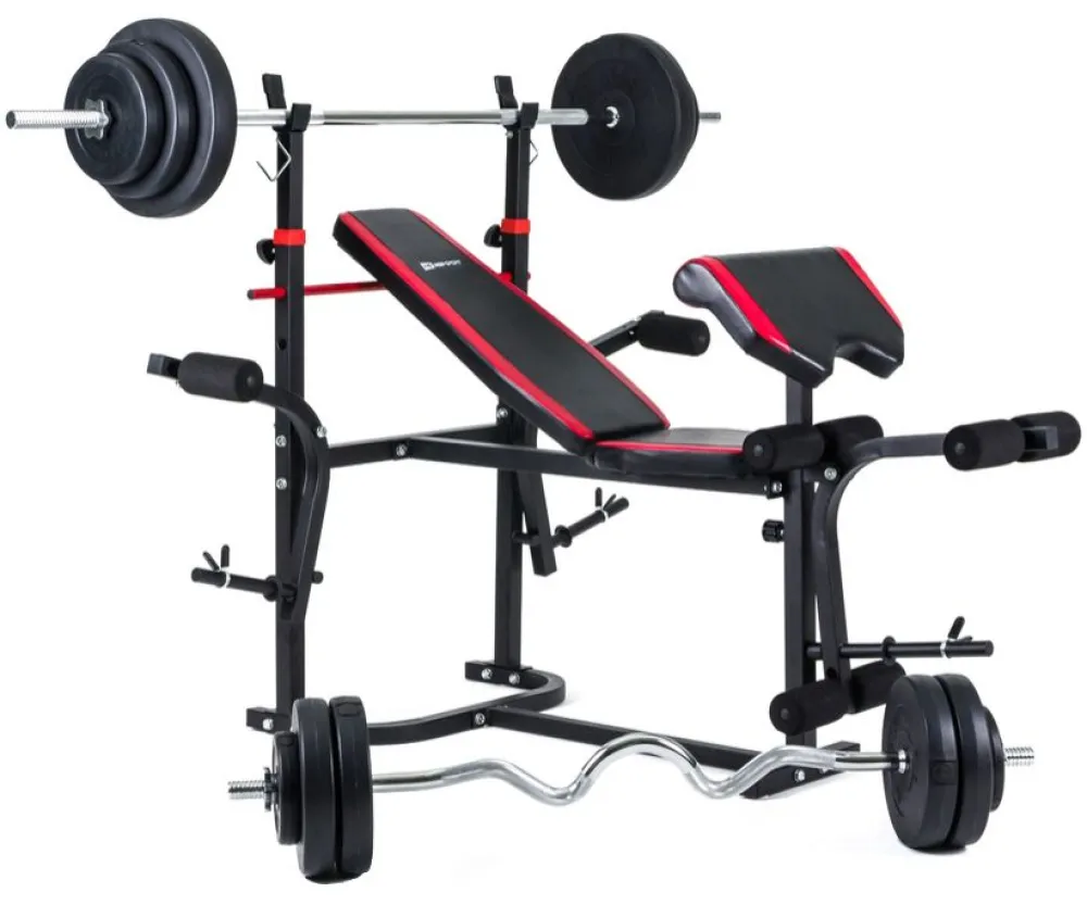 Набор Hop-Sport HS-1020 Premium 99 кг со скамьей + пульт (парта) + тяга