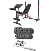 Набор Hop-Sport Premium 38 кг со скамьей HS-1095 + штанга и гантели