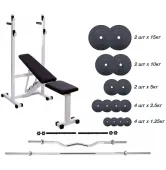 Скамья для жима Top + штанга 83 кг и 3 грифа RN-Sport