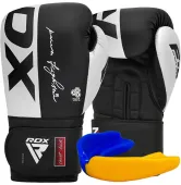 Боксерские перчатки RDX F4 Boxing Sparring Gloves Hook&Loop WHITE/BLACK (капа в комплекте)
