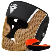 Боксерський шолом RDX AURA PLUS T-17 Black Golden XL (капа у комплекті)